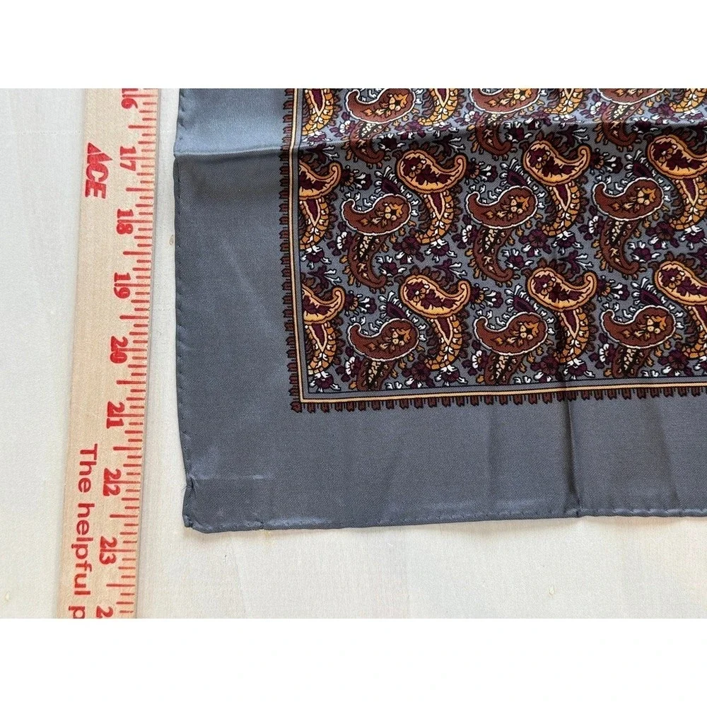 Echo Vintage Paisley Silk Chinon Scarf Gray Gold Hand Rolled 24 Inch Square